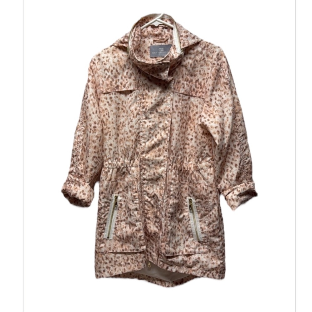 Tart Collection rain coat animal print cream white zipper front winter small